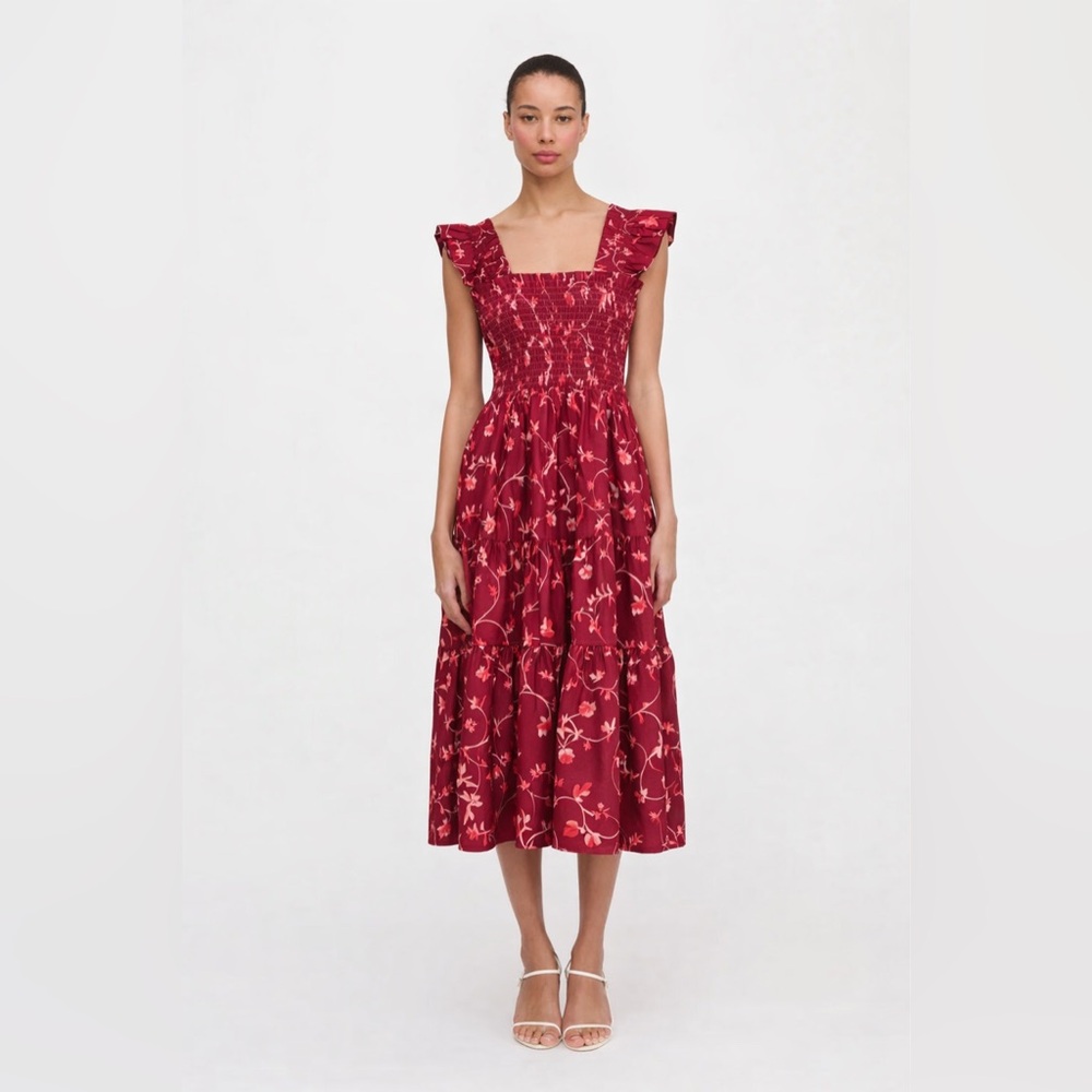 Hill House Red Floral Smocked Midi Dress